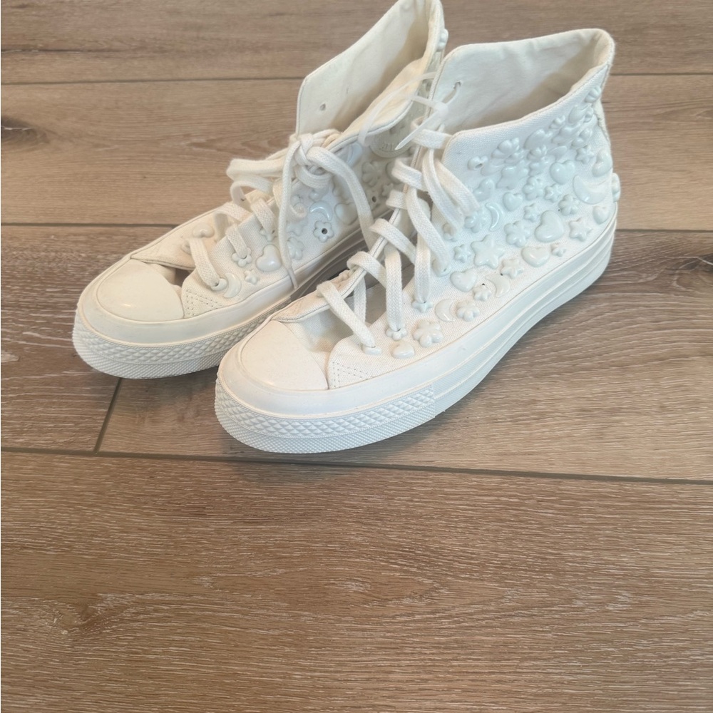 ⭐Converse Women Hi Top Shoes Chuck 70 3D Charms Sz 8 3D Floral Beige A06434C New